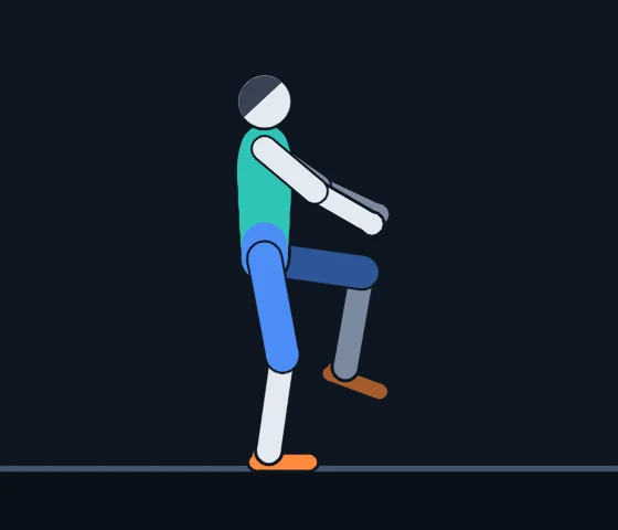 Knee-Up Balance Hold, frame 1 of 3: Coach Cole demonstrating the movement
