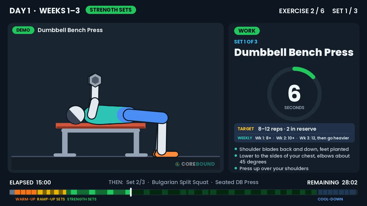 Coach Cole demonstrating a move in a Weights follow-along video